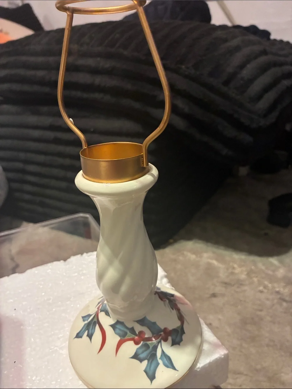 Lenox White Ceramic Holiday Lamp with Red Cardinal and Gold Accents